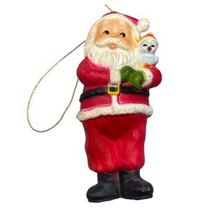 Christmas Santa Claus tree ornament blue bird red white 3.5" READ